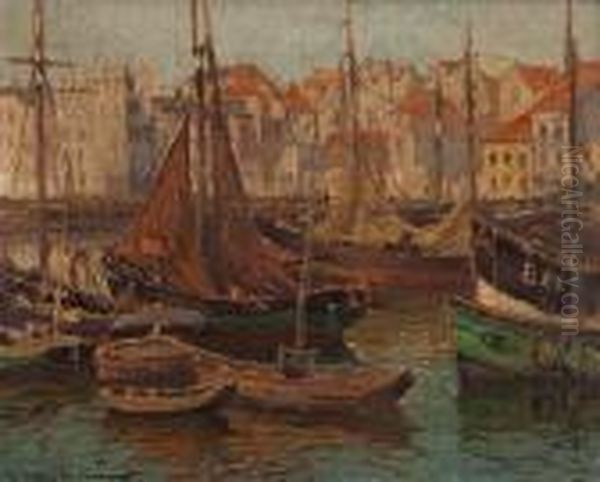 Boote Im Hafen Oil Painting by Wilhelm Hambutchen