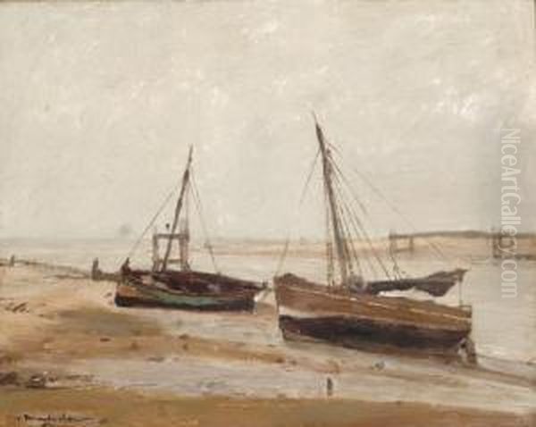 The 'ijzer' With Two Boats Oil Painting by Wilhelm Hambutchen