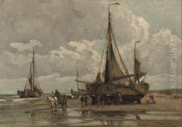 After A Day's Catch On The Beach Of Katwijk Oil Painting by Wilhelm Hambutchen