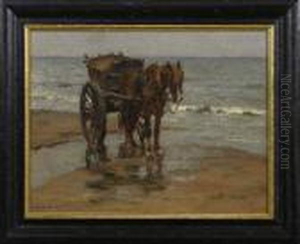 Pferdegespann Am Fischerstrand Oil Painting by Wilhelm Hambutchen