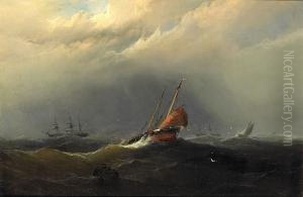 Lugger Running Before The Wind Oil Painting by James Hamilton