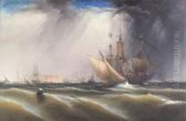 A View Of Philadelphia Harbor Oil Painting by James Hamilton