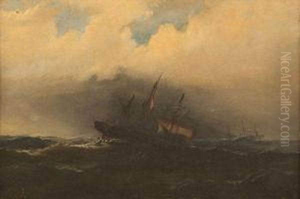 Seascape With Ships Oil Painting by James Hamilton