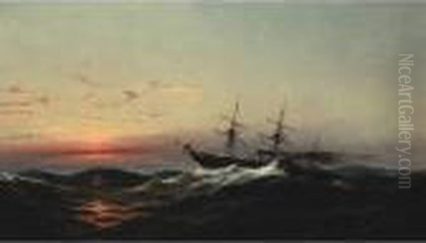 Sunset On A Rough Sea Oil Painting by James Hamilton