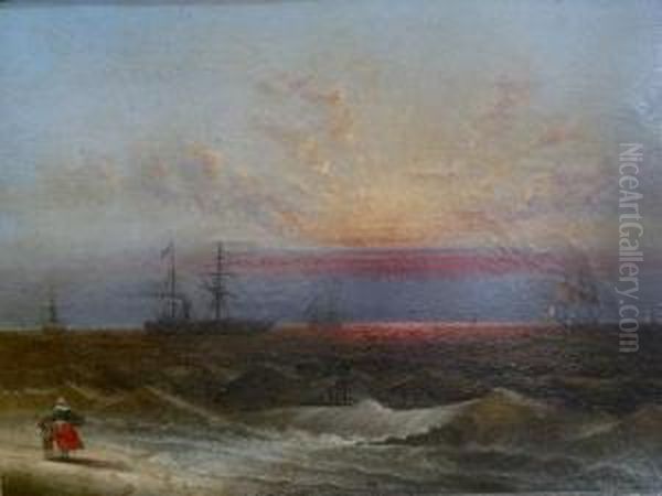 Coastal Scene At Dusk Oil Painting by James Hamilton