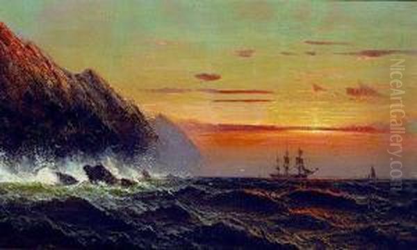 Ships Offshore In Rough Waters Oil Painting by James Hamilton