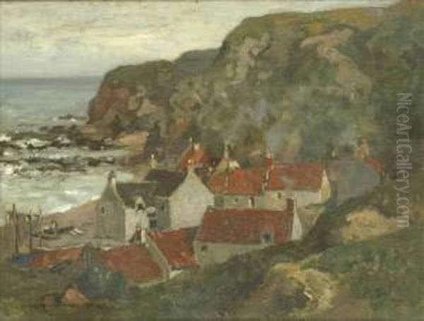 View Of A Harbour Village Oil Painting by James Whitelaw Hamilton