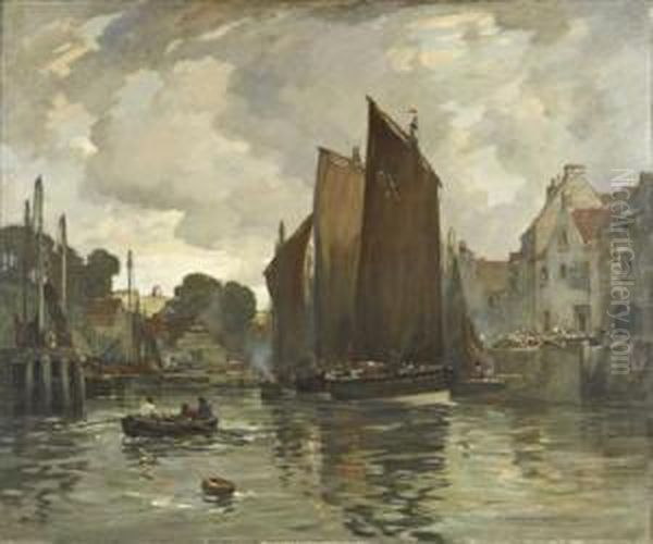 The Harbour, Burnmouth Oil Painting by James Whitelaw Hamilton