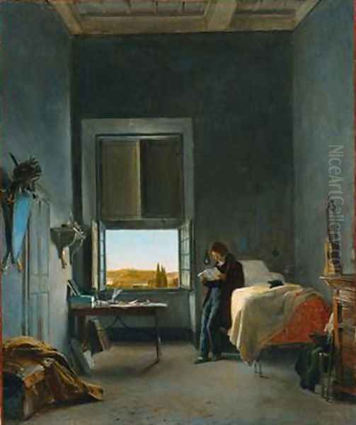 The Artist in His Room at the Villa Medici, Rome Oil Painting by Leon Cogniet