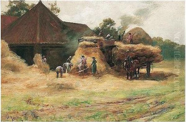 Threshing Oil Painting by James Whitelaw Hamilton