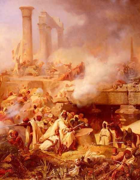 Bataille D'Heliopolis (The Battle of Heliopolis) (or Basse-Egypte) Oil Painting by Leon Cogniet