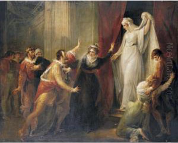 Leontes Looking At The Statue Of Hermione Oil Painting by William Hamilton