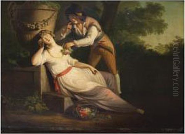 Lovers In A Garden Oil Painting by William Hamilton