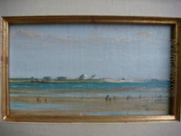 Ile De Tatihou Depuis St Vaast Oil Painting by Edouard J. Conrad Hamman