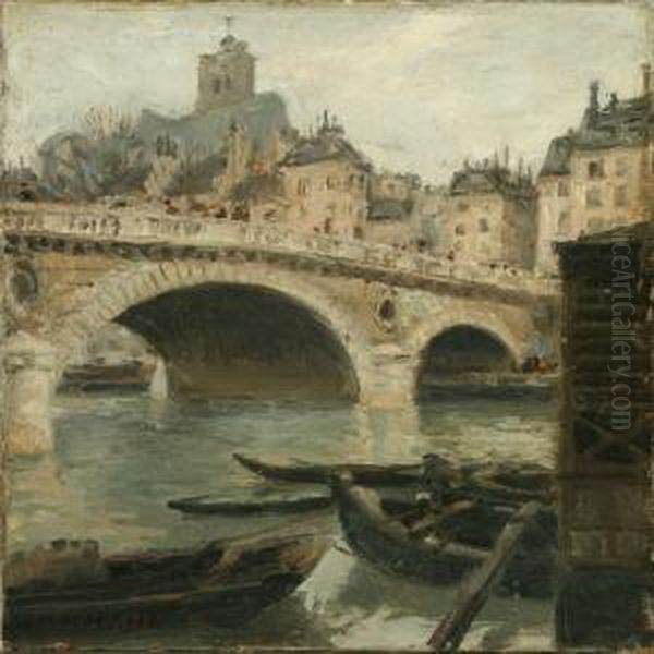 View From Pont Louis Philippe, Paris Oil Painting by Marius Hammann