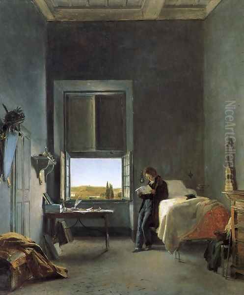 The Artist in His Room at the Villa Medici, Rome I Oil Painting by Leon Cogniet