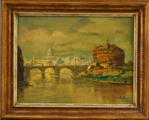 View Of Castel Sant'angelo Toward The Vatican Oil Painting by Otto Hammel