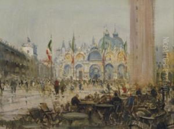 View Of The Piazza San Marco, Venice Oil Painting by Otto Hammel