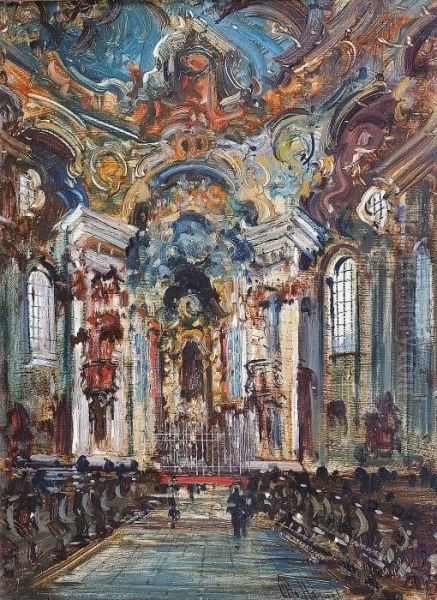 Interior In The 'wieskirche' Oil Painting by Otto Hammel