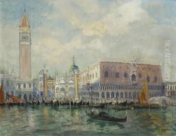 Venedig - Blick Vom Bacino Auf Die
 Piazzetta Und Den Dogenpalast. Oil Painting by Otto Hammel