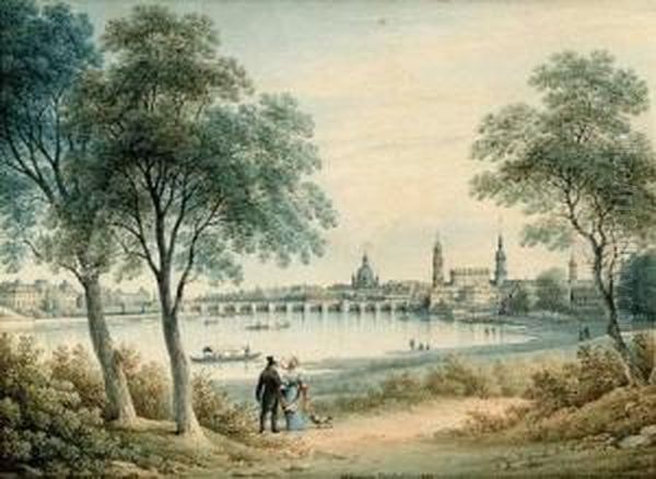 Elblandschaft Mit Blic Oil Painting by Christian Gottlob Hammer