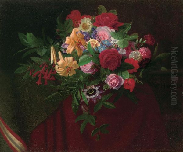 A Bouquet Of Summer Blooms Oil Painting by William Hammer