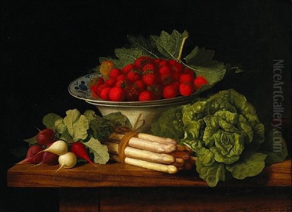 A Still Life With Strawberries In A Bowl And Radishes Oil Painting by William Hammer