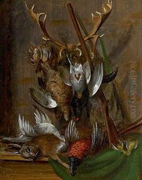 Still Life With Birds And A Rabbit. Signed On The Back W. Hammer Oil Painting by William Hammer