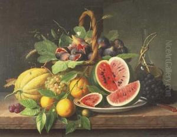 Still Life With Fruits On A Stone Ledge Oil Painting by William Hammer