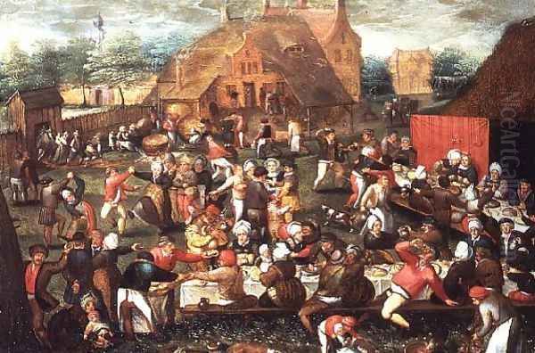 A Country Peasant Wedding Feast or Feast Day Oil Painting by Marten Van Cleve