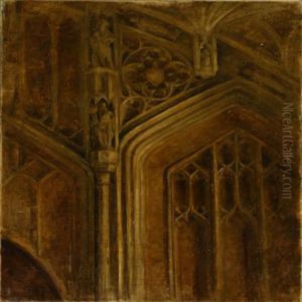 An Interior From A Gothic Cathedral Oil Painting by Svend Hammershoi