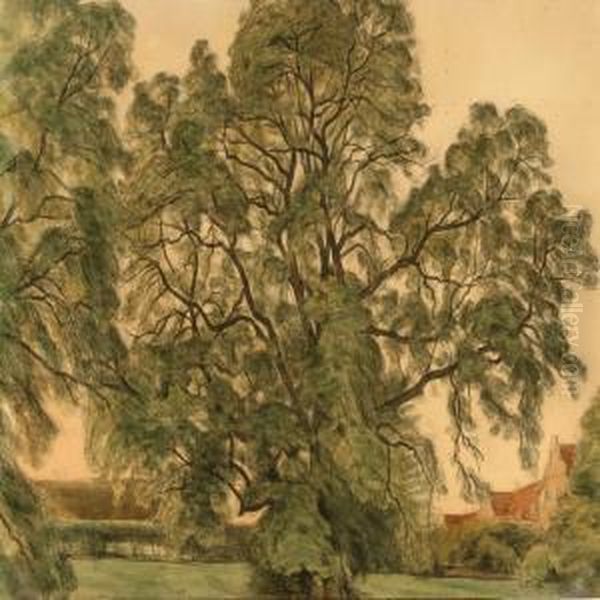 From Herlufsholm Boarding School Forest, Denmark Oil Painting by Svend Hammershoi