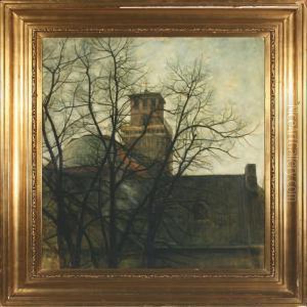 Frue Kirkes Tarn Set Over Taget Pa Metropolitanskolen Oil Painting by Svend Hammershoi