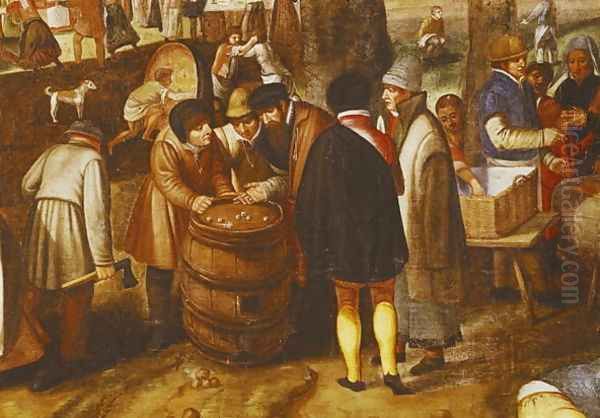 Flemish Fair (detail of men playing dice) Oil Painting by Marten Van Cleve