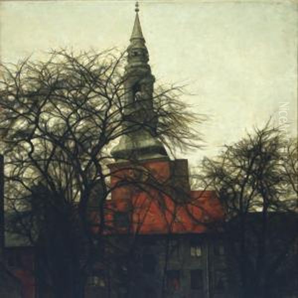 St. Petri Kirkes Spir Oil Painting by Svend Hammershoi