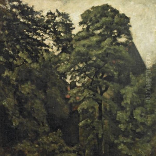 Church Seen Throuch Tree Tops by Svend Hammershoi