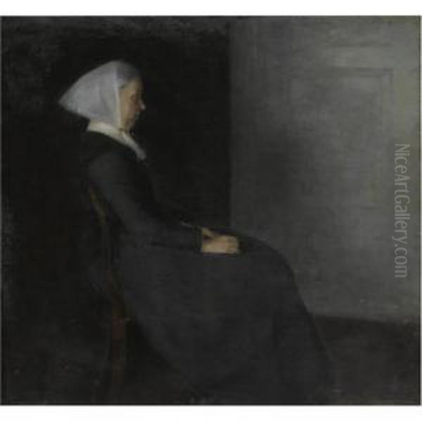 Kunstnerens Moder Frederikke Hammershoi (portrait Of The Artist's Mother) Oil Painting by Vilhelm Hammershoi