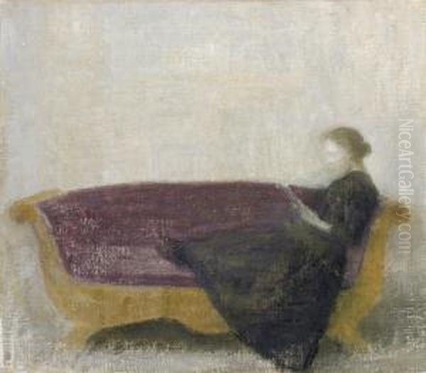 Laesende Dame I Sofa (reclining Lady On A Sofa) Oil Painting by Vilhelm Hammershoi