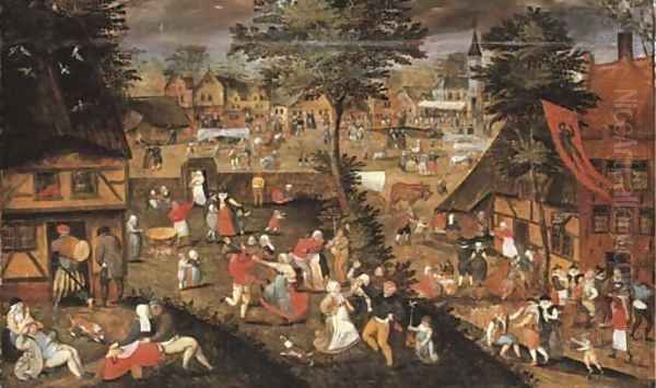 A village kermesse Oil Painting by Marten Van Cleve