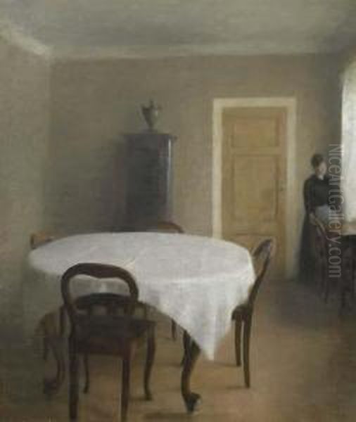 Interior, The Dining Room In Hammershoi's Childhood Home, Frederiksberg Alle Oil Painting by Vilhelm Hammershoi