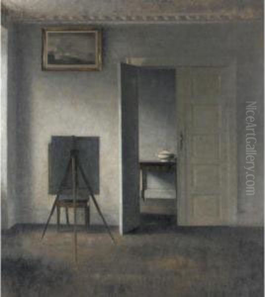 Interieur Med Staffeli, Bredgade 25 (interior With Easel, Bredgade 25) Oil Painting by Vilhelm Hammershoi