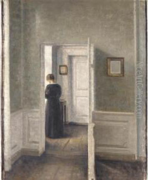 Kvinde I Interior (a Woman In An Interior) Oil Painting by Vilhelm Hammershoi