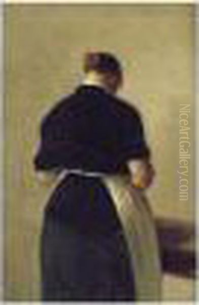 Fra En Bagerbutik (woman In A Bakery) Oil Painting by Vilhelm Hammershoi