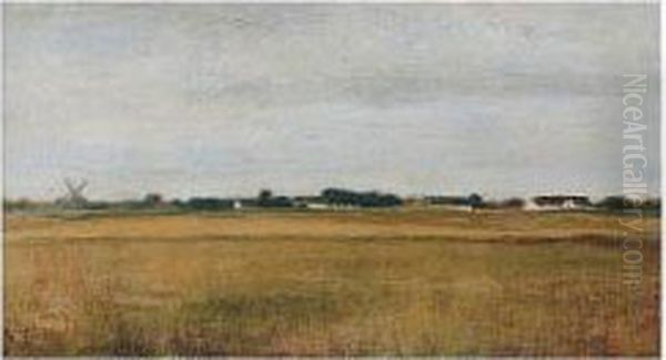 Landskab Fra Virum Ved Frederiksdal. Sommer. (landscape From Virum, Summer) Oil Painting by Vilhelm Hammershoi