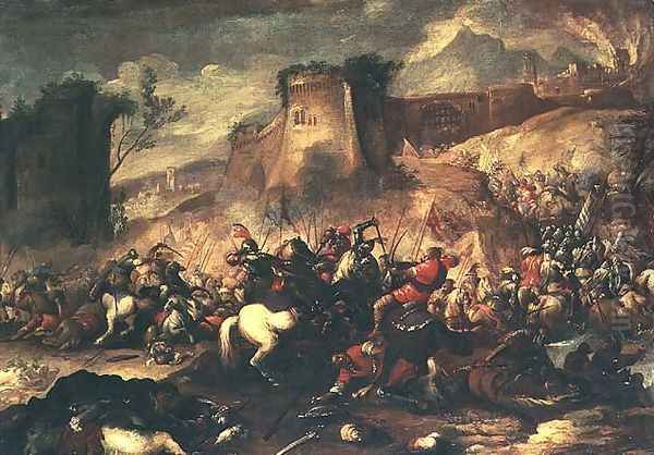 Cavalry skirmishes between Crusaders and Turks Oil Painting by Nicolino Calyo