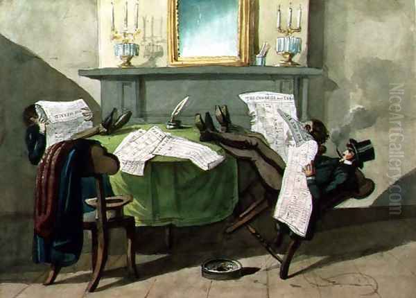 Astor House Reading Room, 1840 Oil Painting by Nicolino Calyo