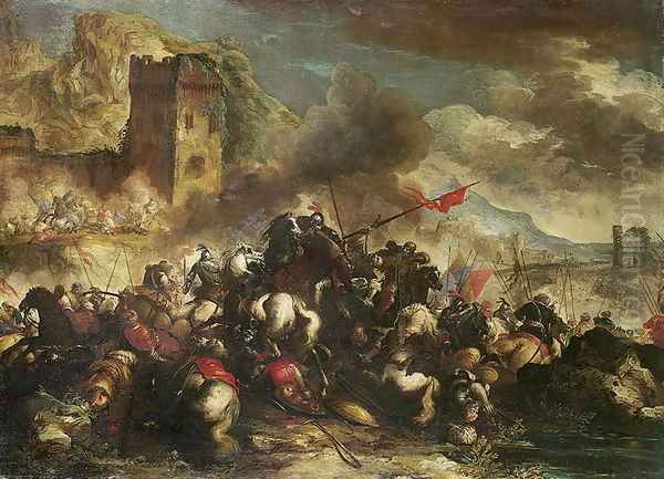 Cavalry skirmishes between Crusaders and Turks (2) Oil Painting by Nicolino Calyo