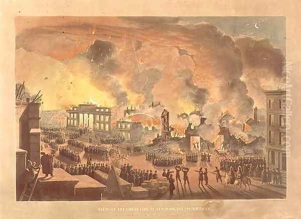 View of the Great Fire in New York, December 16th-17th 1835 Oil Painting by Nicolino Calyo