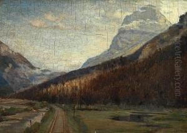 Railway Through The Fraser River Valley Oil Painting by John A. Hammond