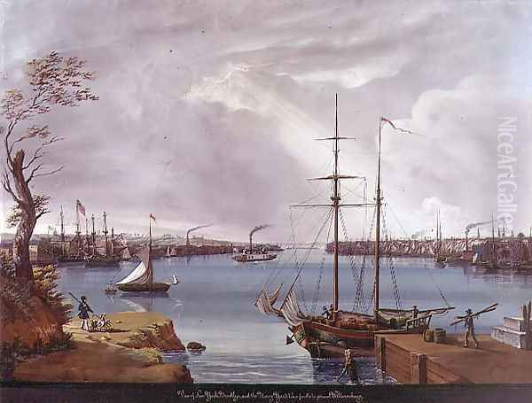 View of New York, Brooklyn and the Navy Yard taken from the Heights near Willamsburg, c.1835-45 Oil Painting by Nicolino Calyo